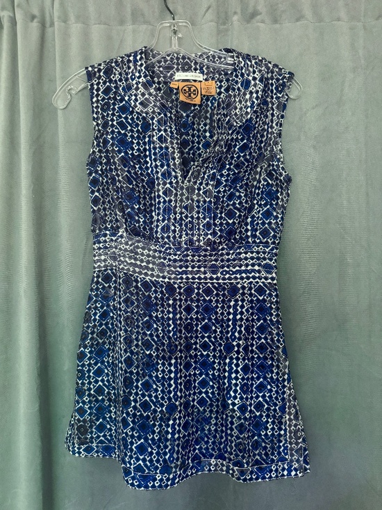 Tory Burch Tops - Tory Burch Blue and Black Geometric Tunic Tank